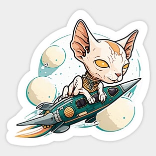 Sphinx cat rides a rocket in space Sticker